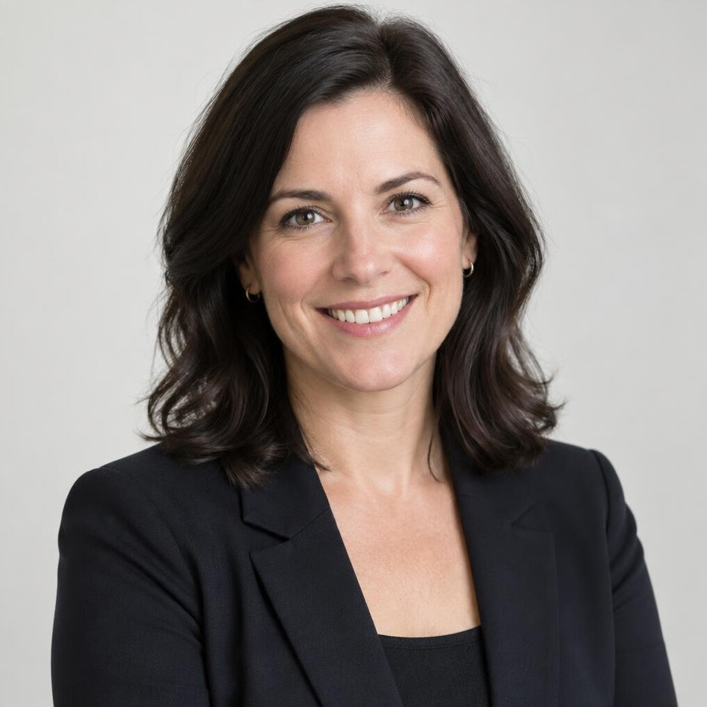Portrait of a businesswoman with long dark hair smiling