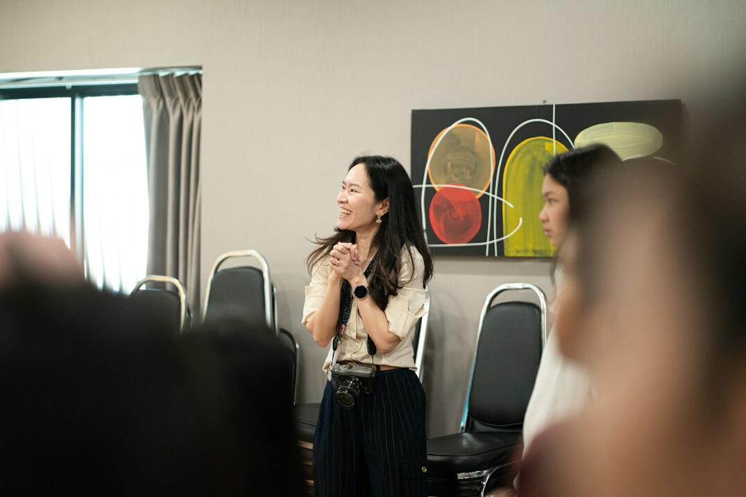charismatic leader speaking to team